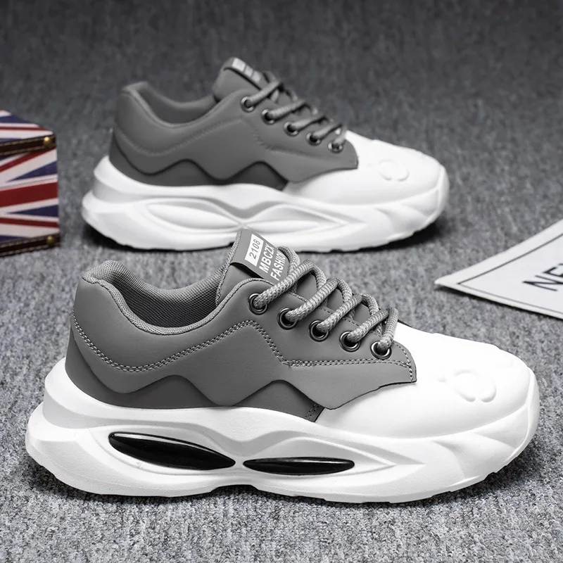 

Мужские кроссовки на массивном каблуке, дизайнерская спортивная обувь на мягкой подошве, модные повседневные белые туфли из микрофибры на увеличенной платформе с верхом