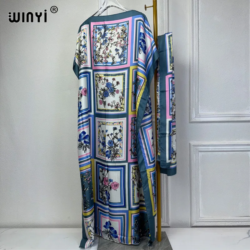 

WINYI 2024 New African Women Dashiki boho print muslim woman dubai Free Size Design With Scarf Maxi Loose African Elegant Dress