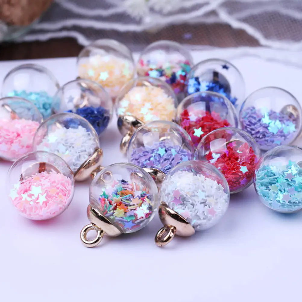 

50Pcs Star Glitter Sequins Glass Ball Pendants 16Mm DIY Jewelry Making Earrings Hair Accessory Pendant Charm Glass Ball Pendant