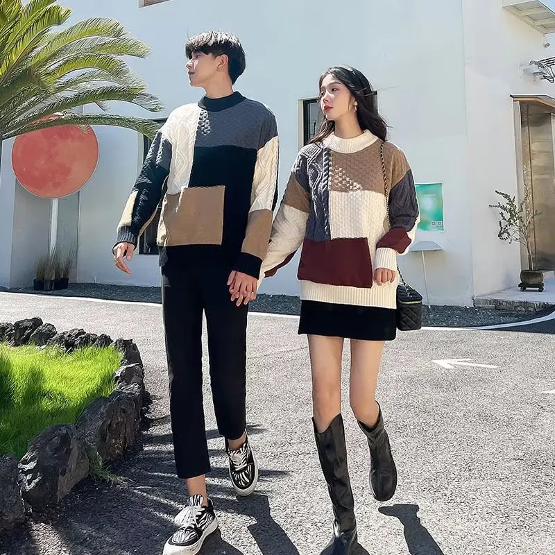 

Утепленный мужской вязаный свитер на осень-зиму, свободный крой, модный гонконгский стиль, с длинным рукавом, круглым вырезом, молодежный тренд, придающий энергии.