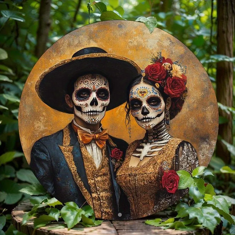 

Skull Couple Themed Round Aluminum Sign, Perfect for Bar, Cafe, Home, Office Decor, Ideal Valentine's Day or Holiday Gift