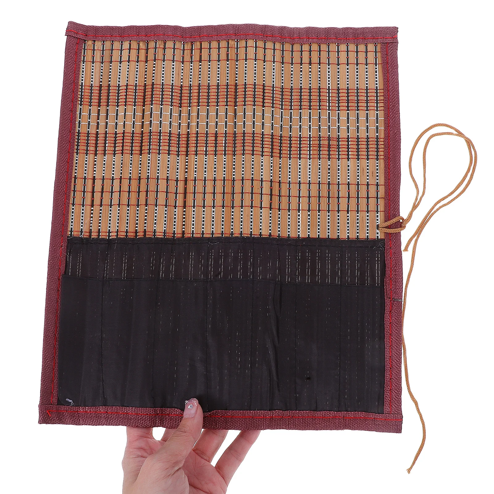 대나무 캔버스 롤업 펜슬 백 중국 서예 붓 홀더 예술가 학생용 대용량 정리함