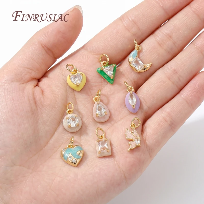 14K Gold Plated Enamel Charms with CZ Crystal,Heart Moon Pendant For DIY Jewelry Making,DIY Bracelet Necklace Earring Supplies