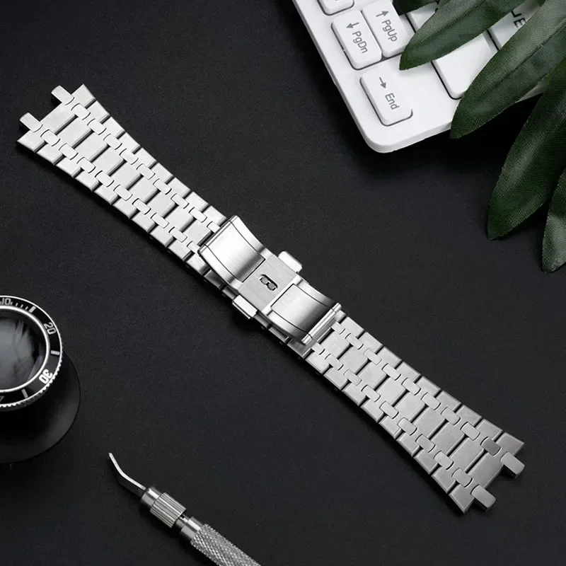 غرامة الصلب سوار ل AP 15400 26331 15500 أوديمارس بيجيه رويال أوك حزام الرجال الفضة الفولاذ المقاوم للصدأ حزام الساعات 26 مللي متر 28 مللي متر