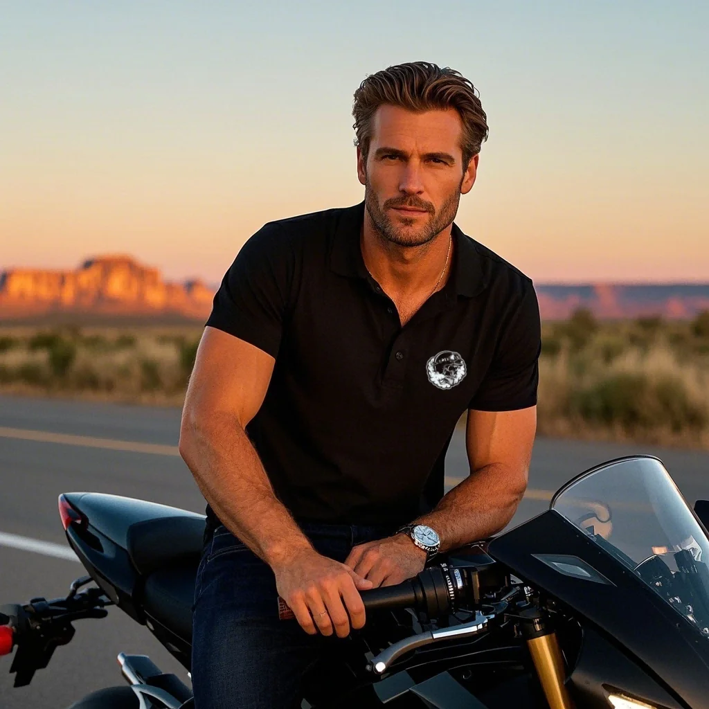 

Motorcycle Graphic Men's Cotton Polo Shirt Summer Casual Biker Style Short Sleeve Breathable Office Streetwear Tee