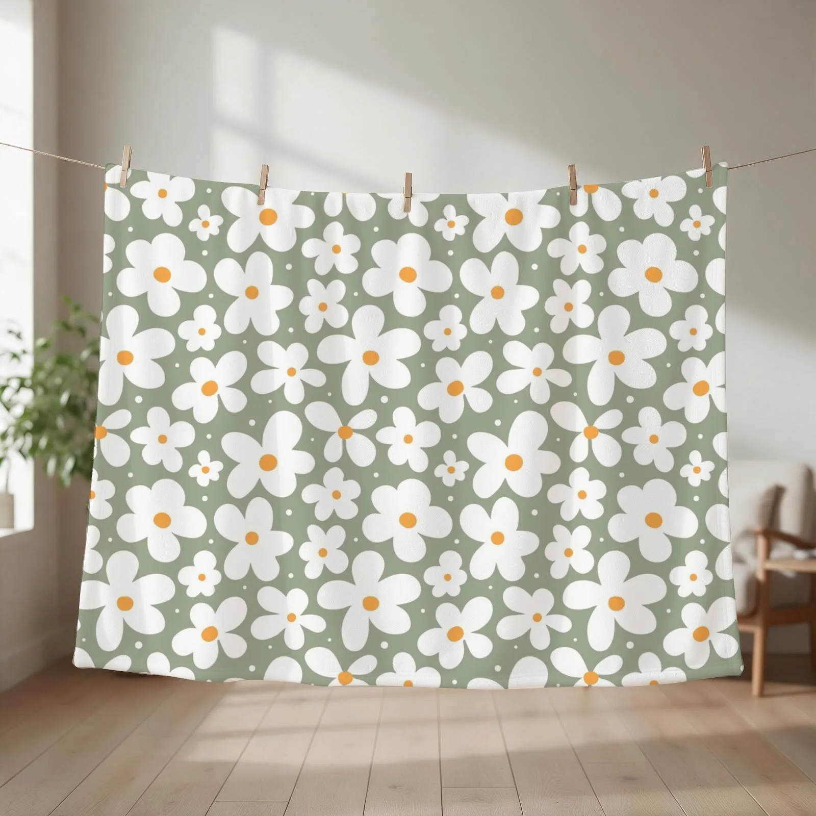 Groovy Daisies Floral Retro Daisy Pattern Sage Olive Green Throw Blanket christmas decoration For Baby Single Blankets