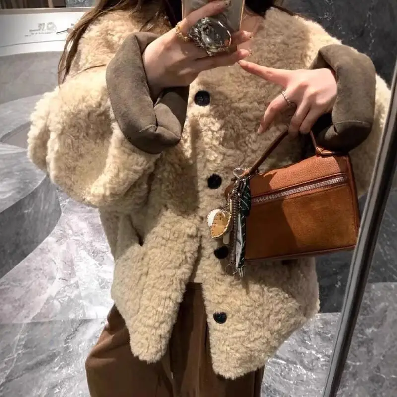 

Плюшевое пальто из ягненка для женщин, новый горячий товар на осень-зиму, корейские свободные топы ранней осени, модные топы высокого класса, оптовая продажа