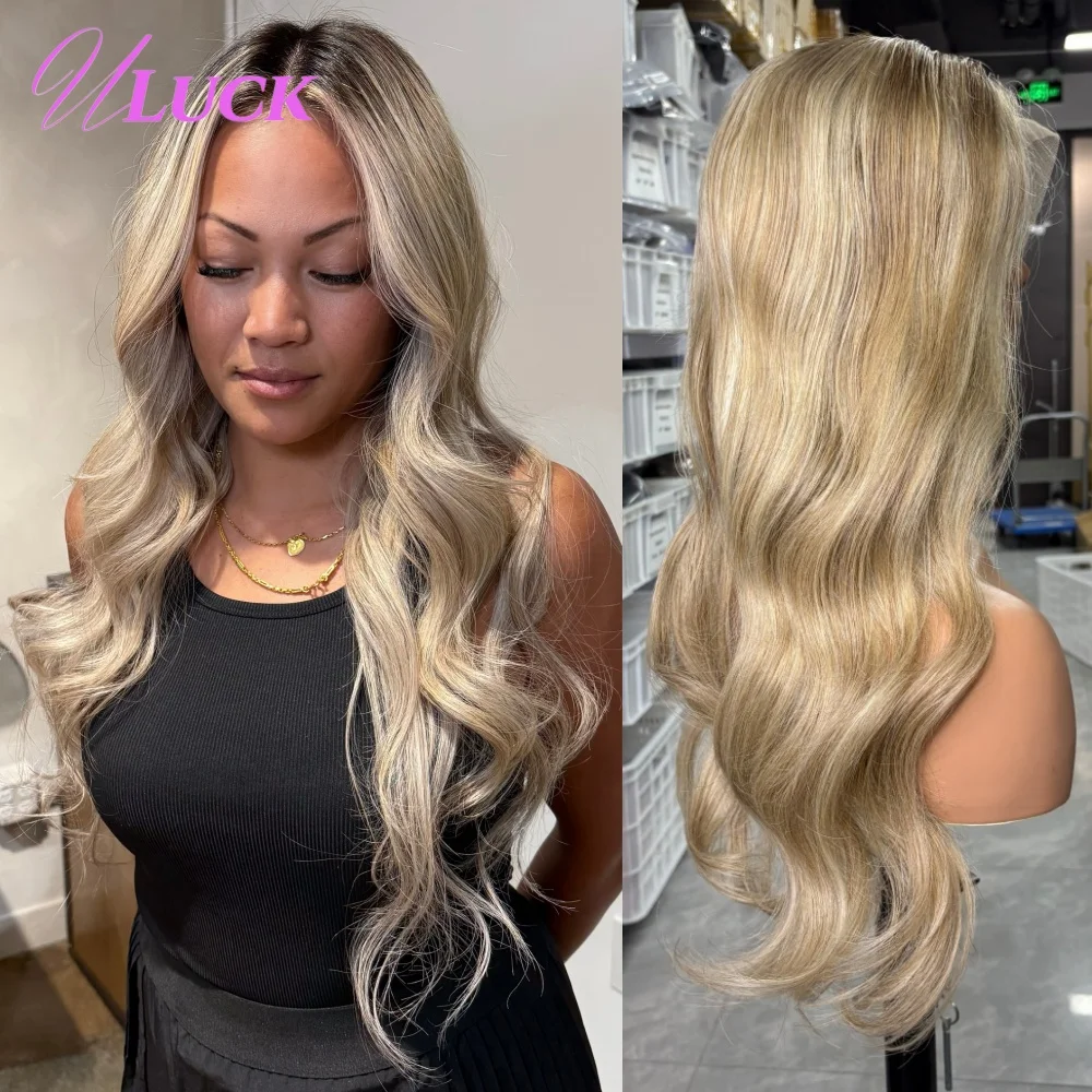 

Uluck Body Wave 13x6 Lace Frontal Wig Ombre Ash Blonde Colored 180% Density Real Brazilian Human Hair Wigs Pre Plucked For Women