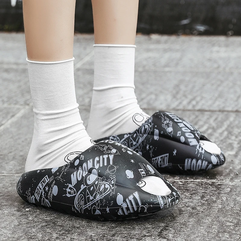 نعال بمنصة سميكة للرجال والنساء ، مانعة للإنزلاق ، أزياء إيفا للزوجين ، نعال منزلية جرافيتي ، صنادل شاطئ صيفية #3