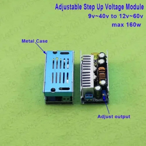10A 160W Adjustable DC-DC Boost Step-up Volt Converter Module+Metal Case DC 9V-40V to DC 12v 24v 36v 48v 60v