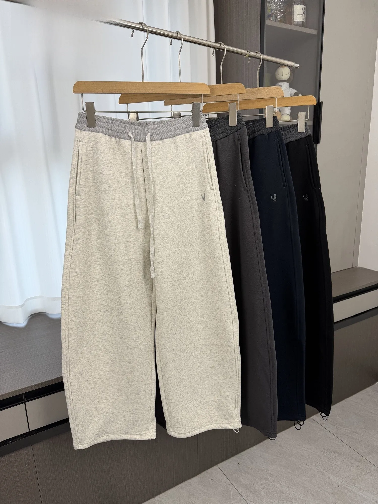 

High Waist Embroidered Fce Wide Leg Pants Men's Casual All Match Autumn Winter Color Blo Casual Pants Street Sle