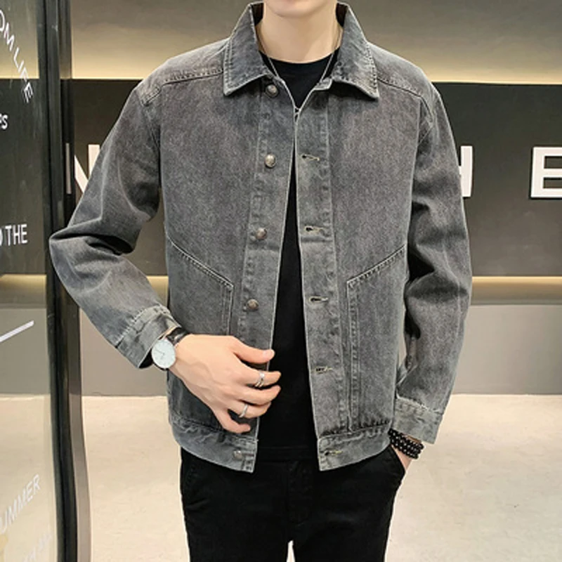 

Men's New Autumn Denim Coat Nice New Korean Fashion Denim Jacket Single Breast Loose Causal Workwear Black Jackets Brand