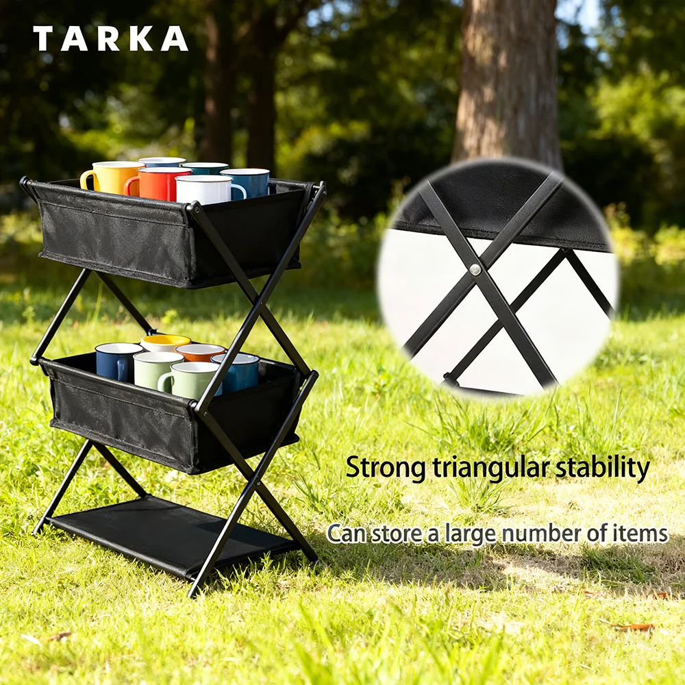 TARKA Camping Nuovo scaffale di stoccaggio Scaffale a tre strati Scaffale di stoccaggio pieghevole per scaffale di stoccaggio per barbecue all'aperto Scaffale multifunzionale