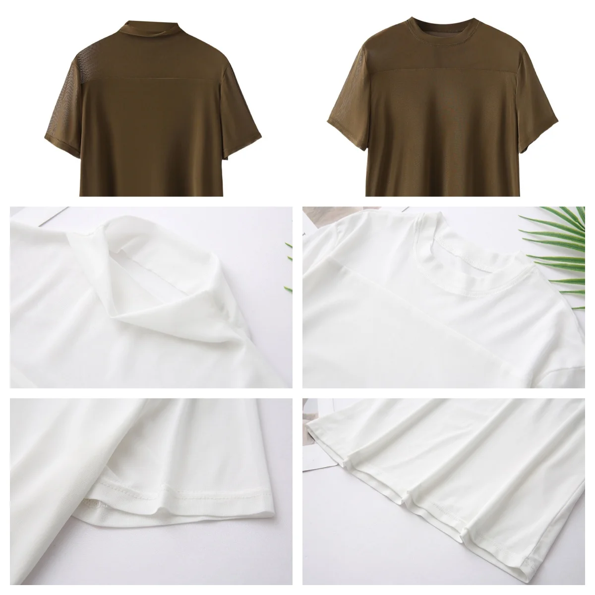 Plus Size Casual Fashion Slimming Stand Collar Mesh Basic Short Sleeved T-shirt For Woman 2024 Summer Thin Tees