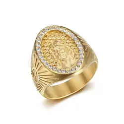 Vintage Cross Jesus Gold color Stainless Steel Religious Jesus Christ ring for Men Women Fashion Punk Biker Jewelry Gift