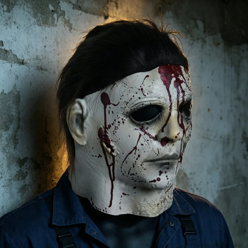 

Horror Michael Myers Latex Face Mask with Hair, Realistic Scary Mask for Halloween Party, Haunted House & Cosplay
