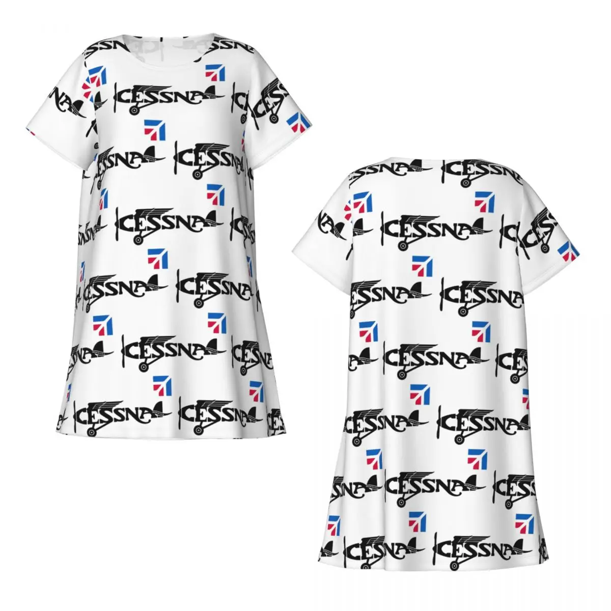Nachthemd mit individuellem Cessna-Logo und kurzen Ärmeln zum Schlafen, Schlafhemden für Damen, kurzärmlige Nachthemden, lockeres Pyjama-Kleid