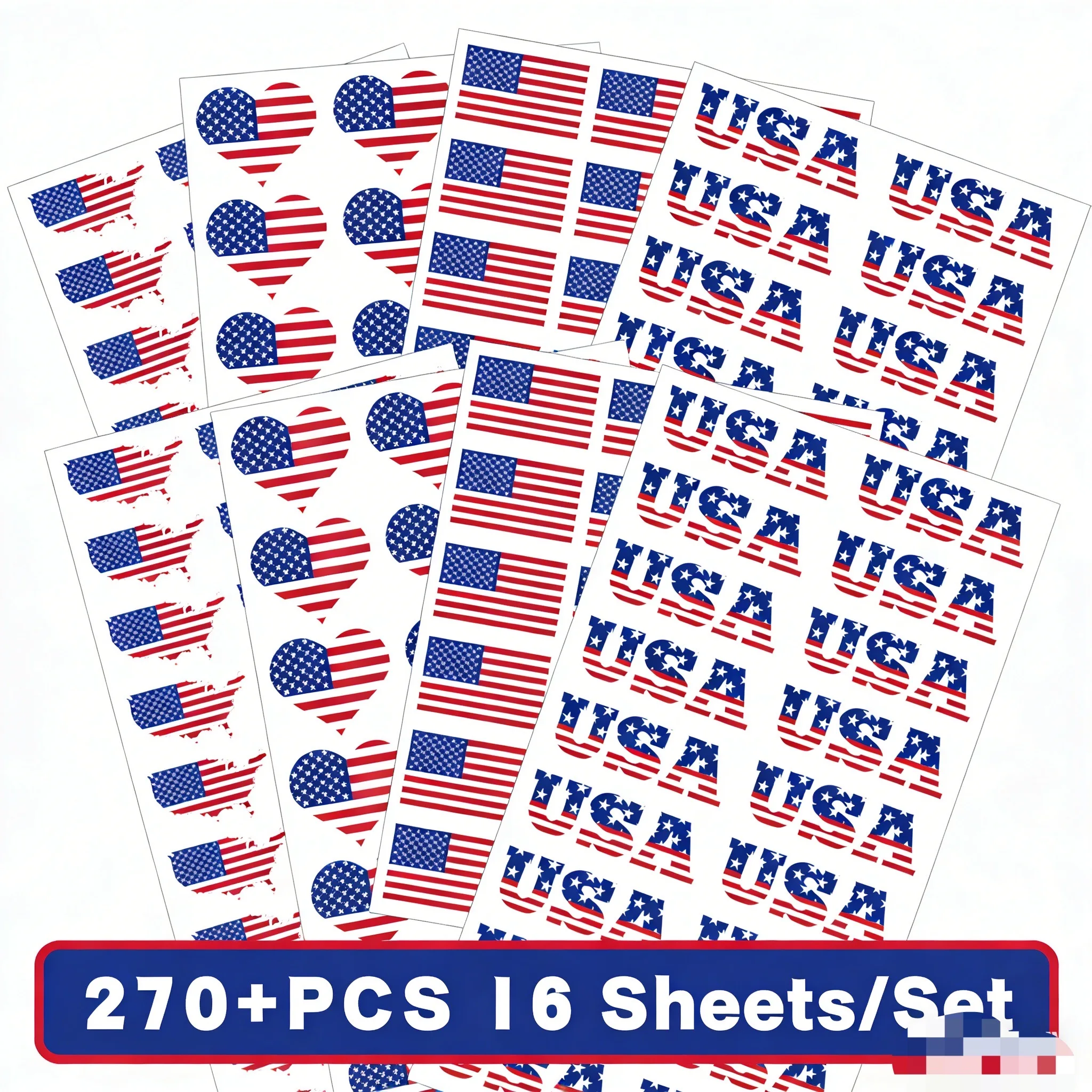 16 Sheets Patriotic Stickers American Flag Heart Shaped Decals Star Stripe Label Stickers for 4th of July Independence Day