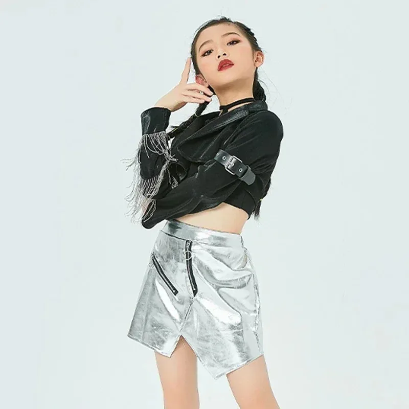 

Jazz Silver Fringe Tops Hip Hop Dance Clothes Sequin Catwalk Outfit Shiny Stage Costume For Girls Jazz Performance Clothing
