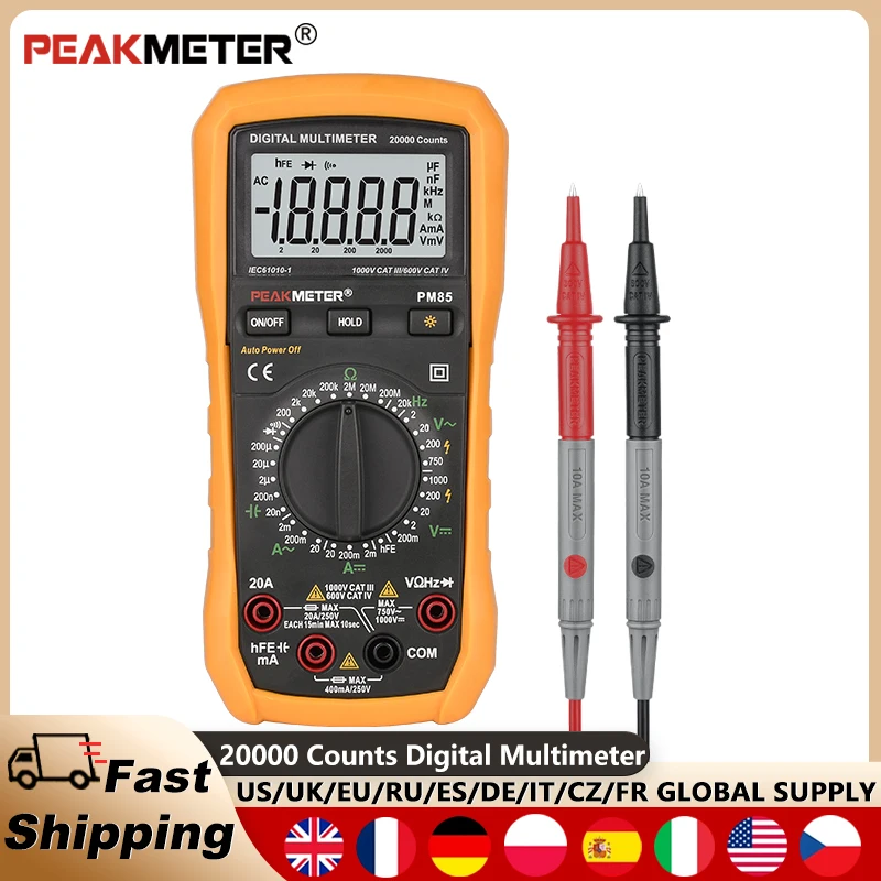 PEAKMETER 20000 conteggi multimetro digitale professionale 1000V 20A DC AC Tester di tensione di corrente capacità Ohm diodo Hz Tester