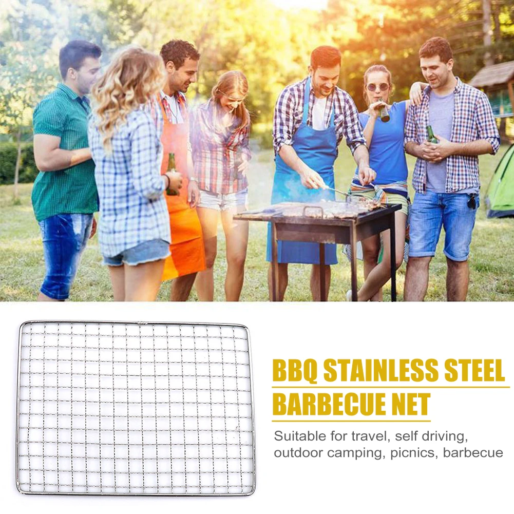 

Stainless Steel Carbon Baking Net 25x16cm BBQ Grill Net BBQ Grill Mesh Portable Baking Mesh Mat Non Slip for Camping Picnic