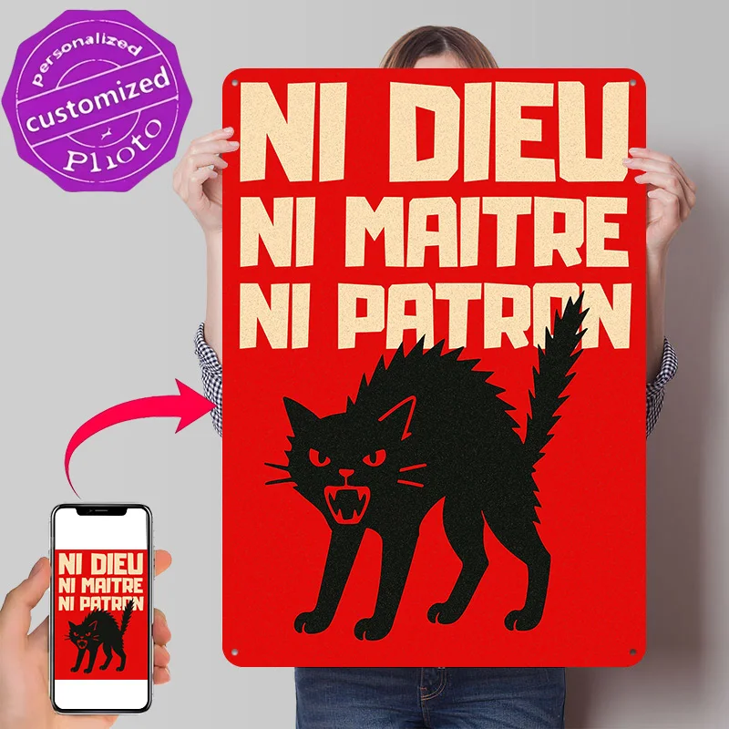 Ni Dieu Ni Maitre Ni Patron Personalized 3D Textured Metal Poster Wall Art Vintage Tin Signs for Decor Room Home Decorations