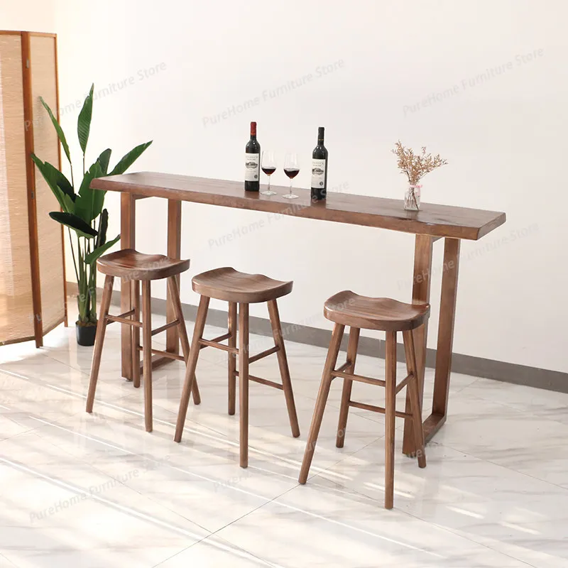 

Rustic Live Edge Bar Table: Solid Wood Bar Pub Table with Natural Edge for Balcony and Commercial Use Bar Furniture