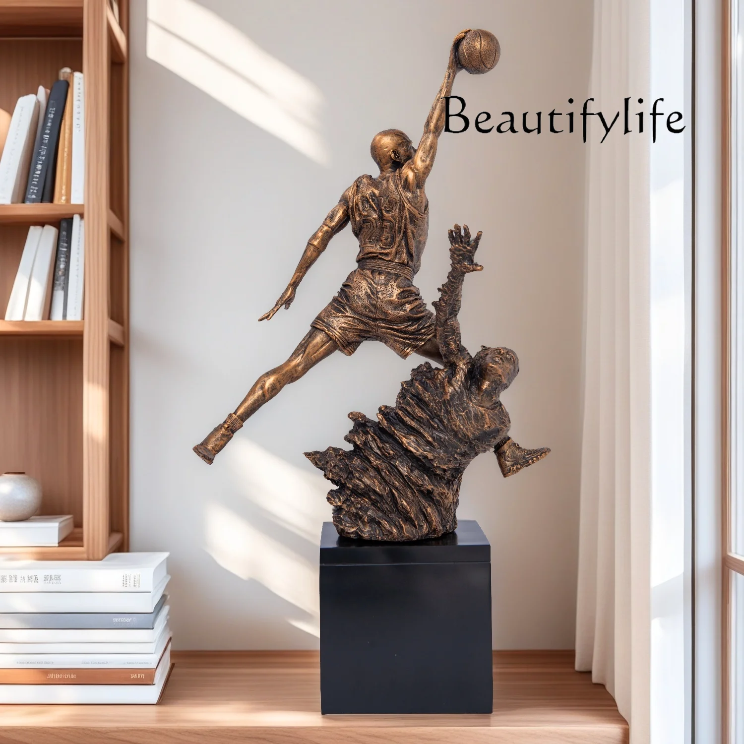 Escultura de resina de Michael Jordan 23 de 50cm, estatuas de resina de arte hechas a mano, estatuas con acabado en bronce, regalo de decoración artística para el hogar