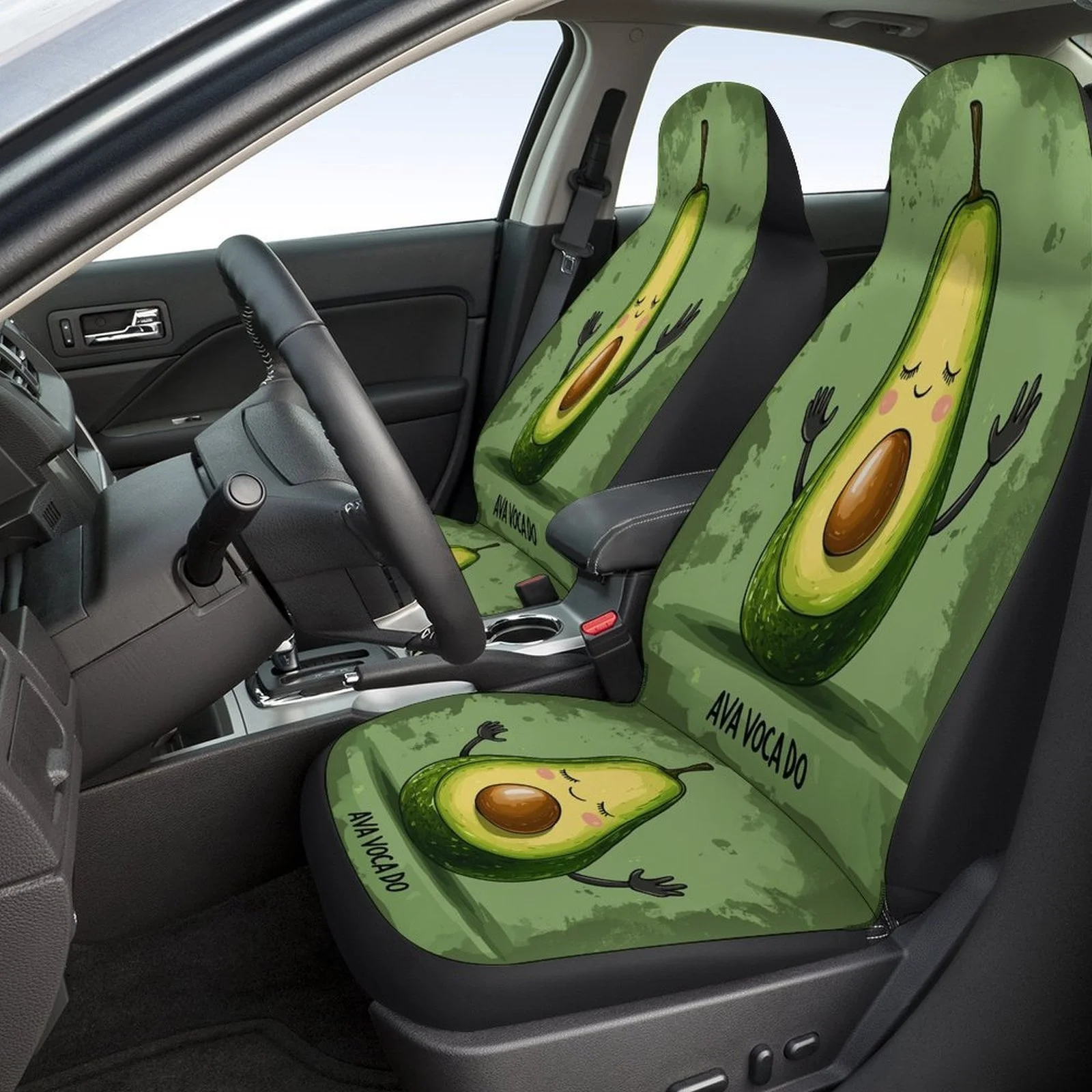Avocado Joy Themed Car Seat Cover Set Suitable For Various Vehicles, Stylish And Durable Car Seat Protectors, Complete Set For T
