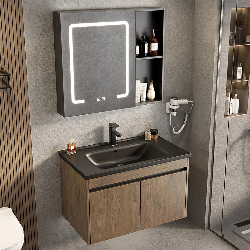

Modern Style Bathroom Vanity with Aluminium Honeycomb Cabinet Washbasin Smart LED Ceramic Sink and Marble Top for Hotel