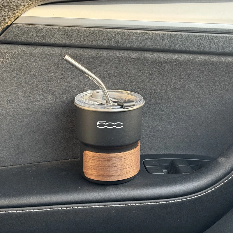 304 Car Stainless Steel Coffee Mug with Lid Anti-Scald Drinks Cup For FIAT 500 Grande Stilo Freemont Punto Astra Bravo 500X Tipo