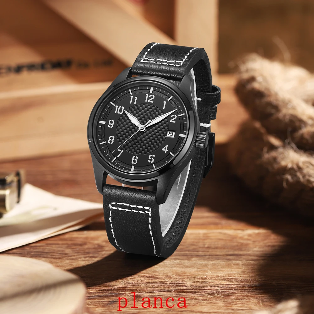 40MM Men's leisure Stainless steel Watch Leather Watch strap NH35 Automatic Movement