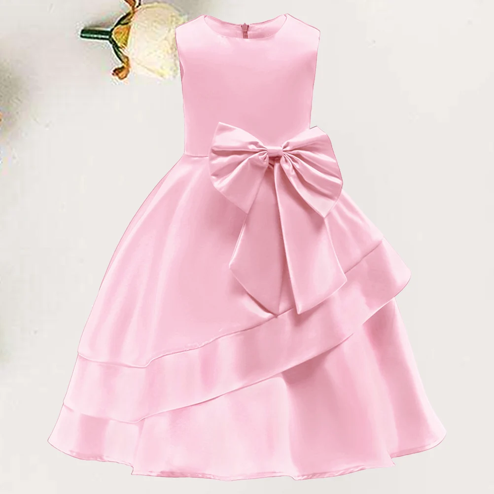 

Vintage Girls Dress Kids Performance Sleeveless Summer Pink Comfortable Soft Bowknot Princess Style Children Dresses