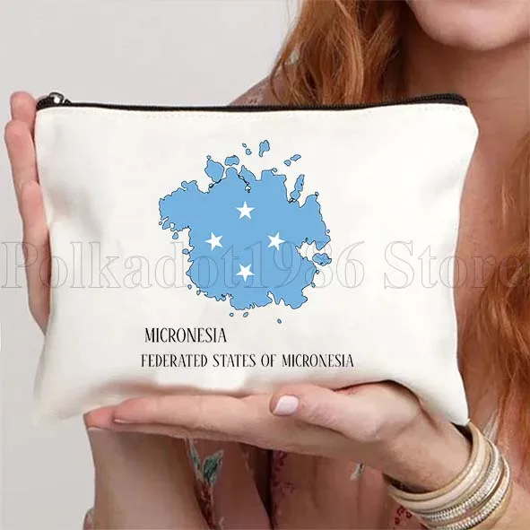 ميكرونيزيا العلم خريطة لطيف هدية قماش حقيبة مستحضرات التجميل ماكياج المرحاض حقيبة مقلمة سستة الحقيبة مفتاح محفظة نسائية للعملات المعدنية تخزين حقيبة القطن