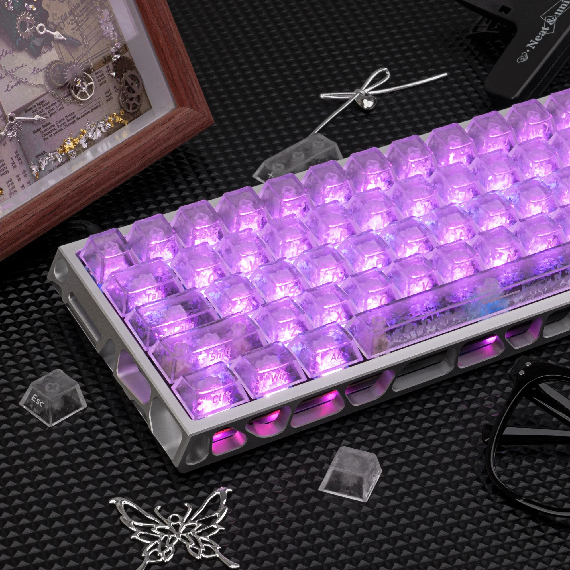 New 130+ Keys Fog White Carbon Fiber Texture Transparent PC Keycaps Double Shot Cherry Profile for Gateron Mechanical Keyboard view 2