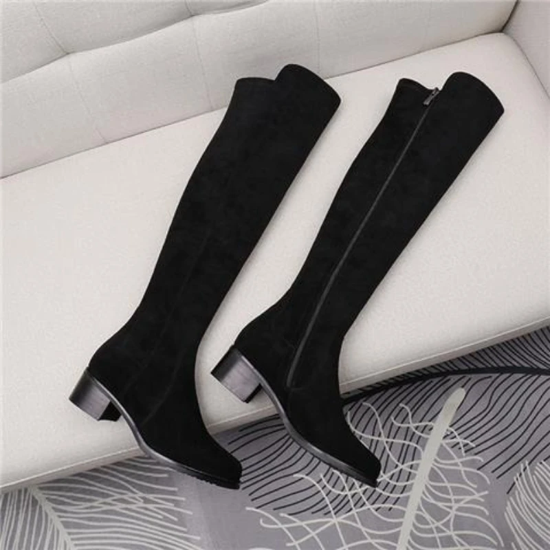 Aliexpress ​2025 New Women's Side Zipper Irregular Over The Knee High Boots Spring Autumn Petite Chunky Heel Black Versatile​ - Aliexpress Deal