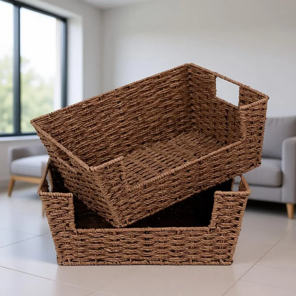 

Stackable Brown Paper Rope Baskets, 2-Piece Set for Pantry and Storage Organization