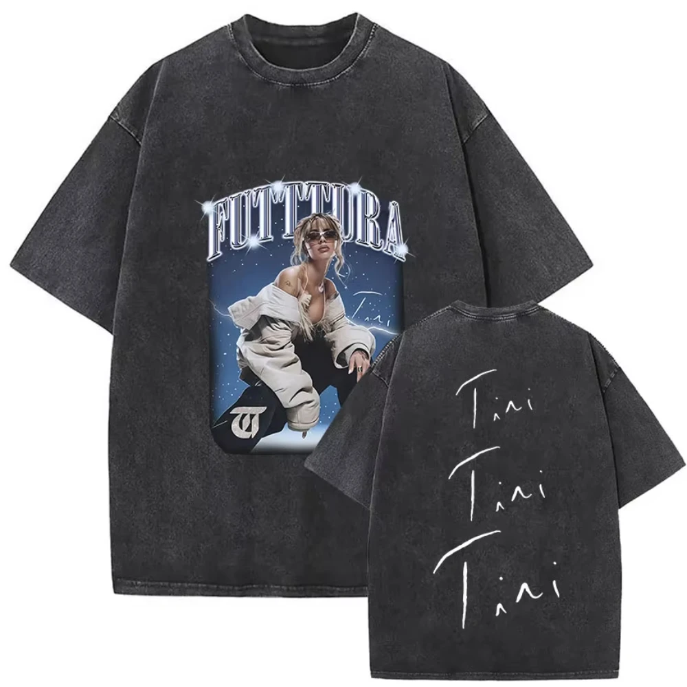 Singer Tini Stoessel Futtura Album Graphic T Shirts Men Women Fashion Vintage Washed Oversized T-shirt Fans Gift Streetwear
