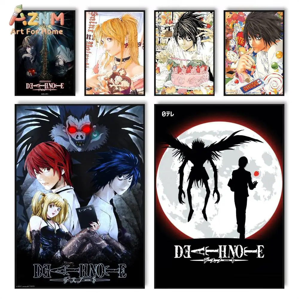 AZNM Death Note Frameless Canvas Wall Art, Anime Manga Print Poster for Room Bedroom Aesthetic Decor Gift