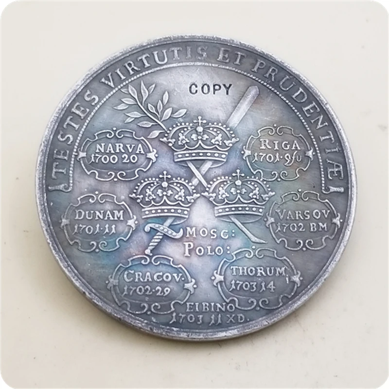 1700-1703، انتصار الملك كارل الثاني عشر في السويد. ألمانيا، نورمبرج، رقم. 18 نسخة عملة