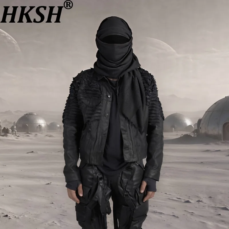HKSH Spring Autumn New Men Tide Chic Dark Vintage Waste Land Cotton Waxed Canvas Jacket Deconstructed Avant-Garde Coats HK28077