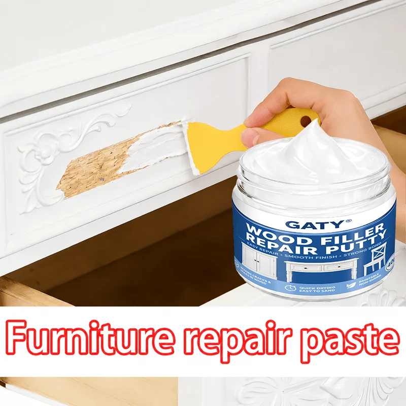 Weiße Holzfüllpaste mit Spachtel, schnelltrocknend, schrumpffrei, repariert Risse, Löcher, Kratzer, sandbar, beizbar – Detail 2