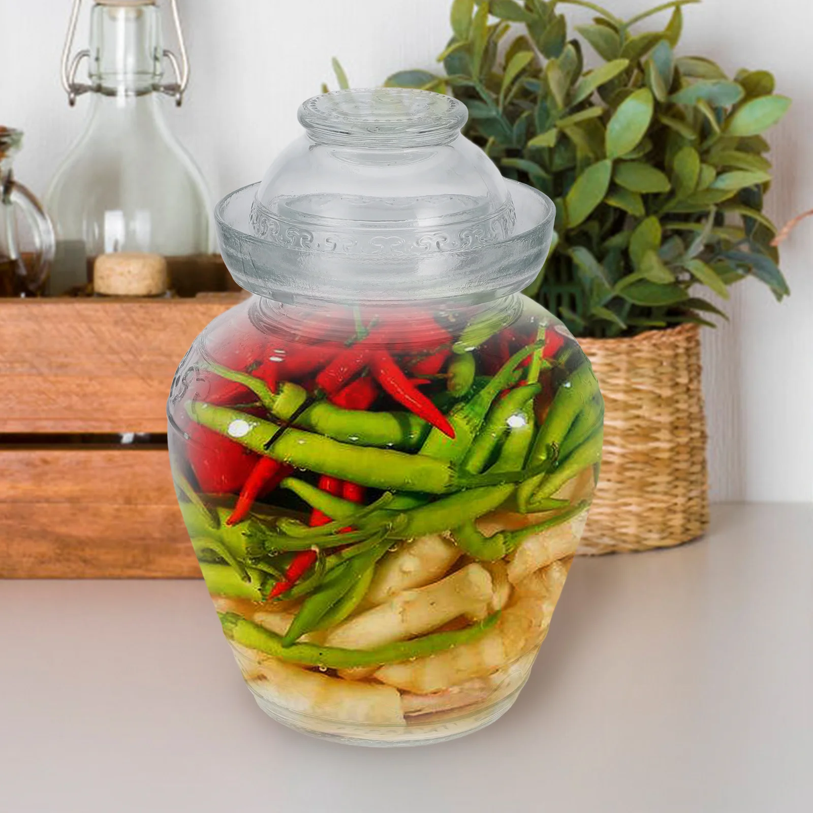 

1Pcs Kitchen Glass Pickle Jar Sealed Storage Container Transparent Food Storage Jar Practical Household Use