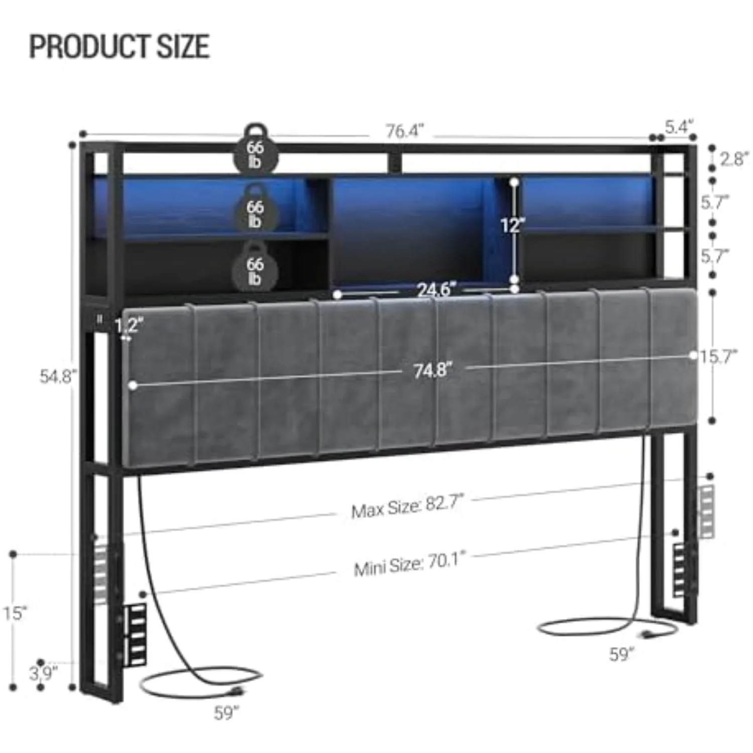 Headboard with 3-Tier Storage Shelves, King Size | Velvet Upholstered Head Board with 2 Outlets, USB Ports & LED Light
