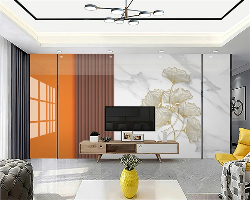 

beibehang Custom modern new TV orange marbling simple living room abstract light luxury geometric papel de parede wallpaper