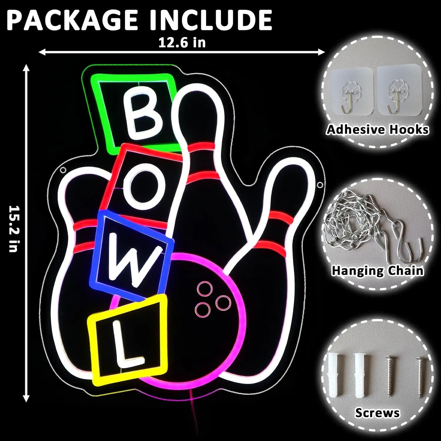 Bowling Neon Sign USB Powered LED Neon Lights For Sport Club Bar Pub Party Man Cave Game Room Wall Decoration Business Signage