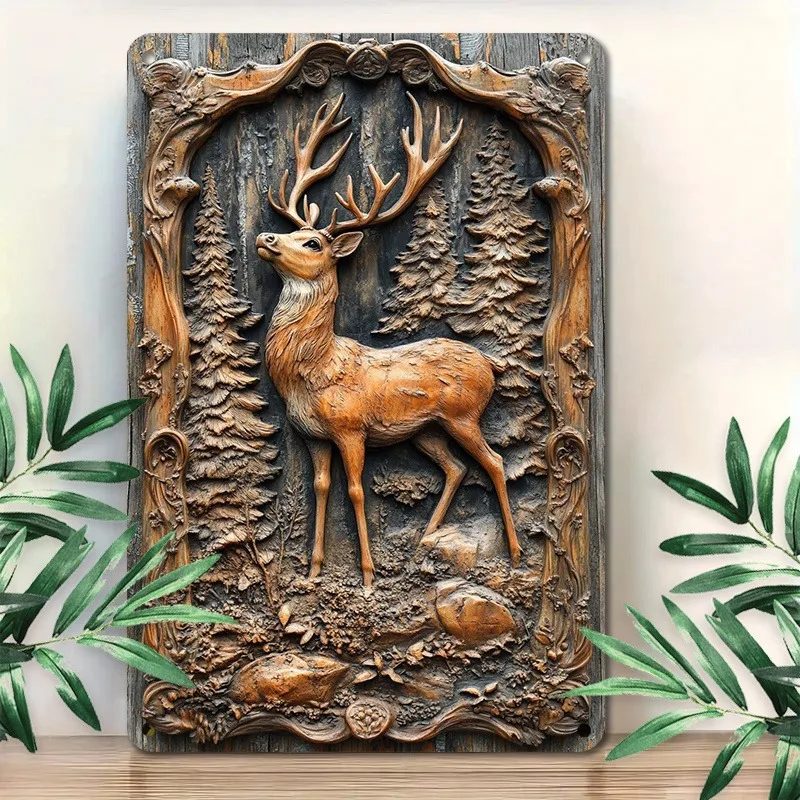 

Deer Themed Aluminum Metal Wall Art, Ideal for Nature Inspired Home Decor, Decorative Wall Poster, 7.9x11.8" or 11.8x17.7", 1pc