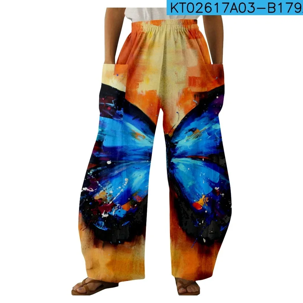 Autumn Stylish Pants Summer Butterfly Trousers Women Pocket Trousers Wide Leg Pants Girl Stylish Pantalon Oversize Trousers