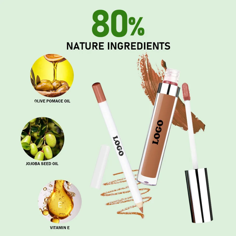 Trucco vegano Etichetta privata all'ingrosso Logo personalizzato Set di rossetti impermeabili senza trasferimento Kit di matite per labbra lucidalabbra opaco Non sbiadisce