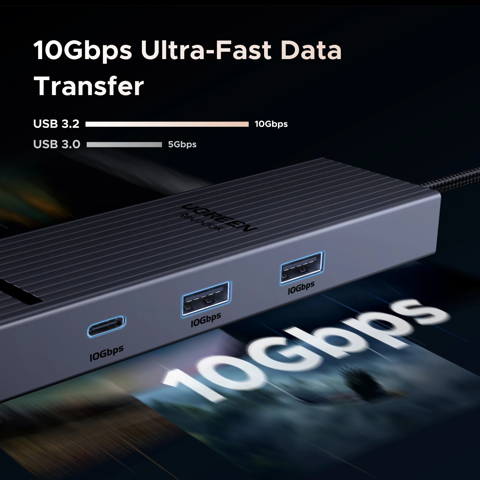 UGREEN 6 w 1 USB C HUB Adapter Gigabit Ethernet 4K 60Hz HDMI PD100W Ładowanie 10Gbps Porty USB A&C do transmisji danych dla MacBooka iPada Laptopa — zdjęcie produktu 4